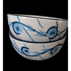 PAULA DEEN simply Savannah soup cereal bowl  set of 2 bowls 6 1/8 in blue white